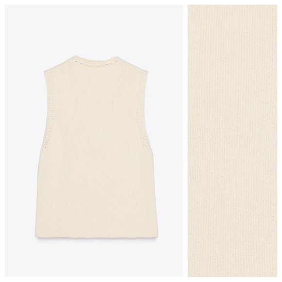 NWOT. Zara Light Beige Gold Buttons Knit Top. Size S. - Picture 5 of 9